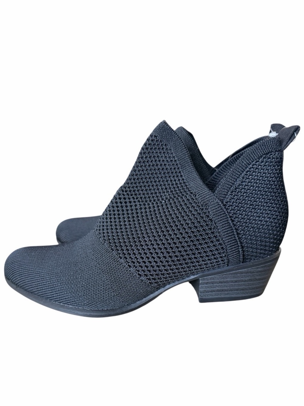 Black Knit Ankle Booties – Chunky Heel Sock Boot Style - New